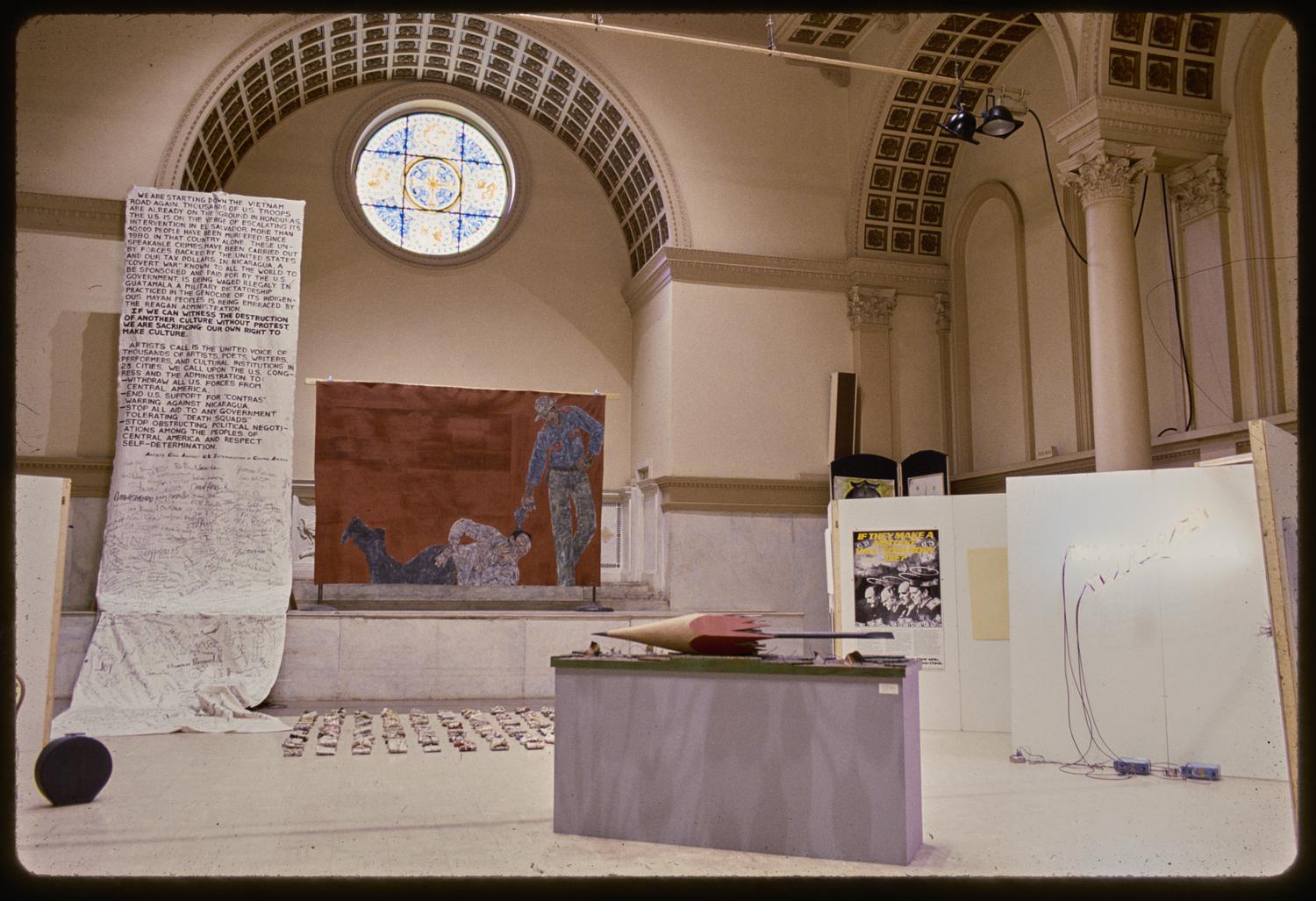 Artists Call benefit exhibition, Judson Memorial Church, New York, 1984, Courtesy Lucy R. Lippard